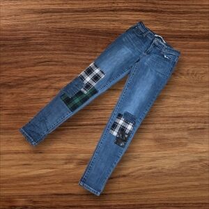 Tractr Denim Patchwork Plaid Patched Skinny Jeans